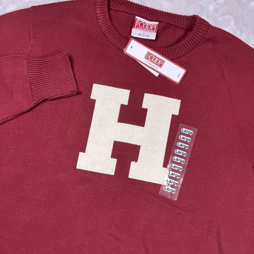 The Coop Harvard University Maroon Cotton Knit H Applique Sweater Mens L NEW*